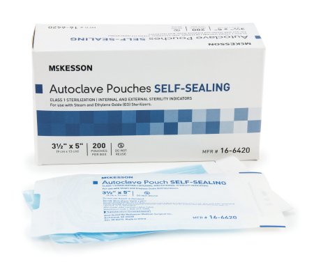 McKesson McKesson Sterilization Pouch EO Gas / Steam 3-1/2 X 5 Inch Transparent Blue / White Self Seal Paper / Film - 16-6420