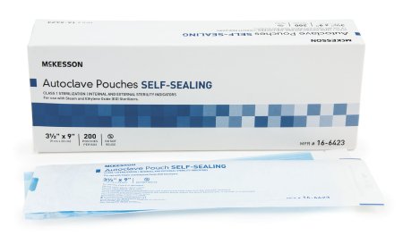 McKesson McKesson Sterilization Pouch EO Gas / Steam 3-1/2 X 9 Inch Transparent Blue / White Self Seal Paper / Film - 16-6423