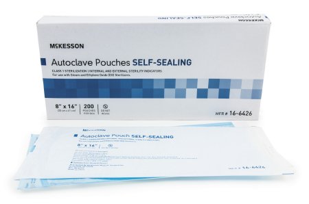 McKesson McKesson Sterilization Pouch EO Gas / Steam 8 X 16 Inch Transparent Blue / White Self Seal Paper / Film - 16-6426