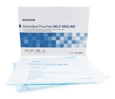 McKesson McKesson Sterilization Pouch EO Gas / Steam 12 X 15 Inch Transparent Blue / White Self Seal Paper / Film - 16-6422