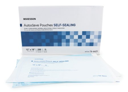 McKesson McKesson Sterilization Pouch EO Gas / Steam 12 X 18 Inch Transparent Blue / White Self Seal Paper / Film - 16-6421