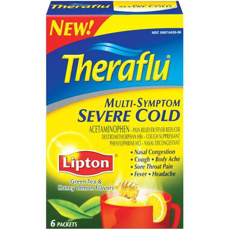 Theraflu Multi-Symptom Severe Cold - Cold and Cough Relief 500 mg - 20 mg - 10 mg Strength Powder 6 per Box - 00067642606