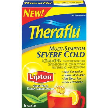 Novartis Theraflu Multi-Symptom Severe Cold Cold and Cough Relief 500 mg - 20 mg - 10 mg Strength Powder 6 per Box - 67642606