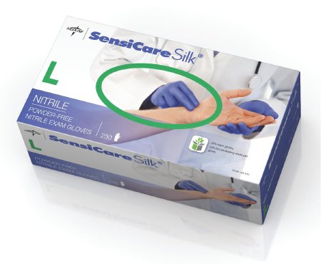 SensiCare Silk - Exam Glove Large NonSterile Nitrile Standard Cuff Length Textured Fingertips Blue Chemo Tested - MDS2586