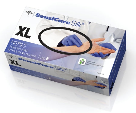 SensiCare Silk - Exam Glove X-Large NonSterile Nitrile Standard Cuff Length Textured Fingertips Blue Chemo Tested - Medline - MDS2587