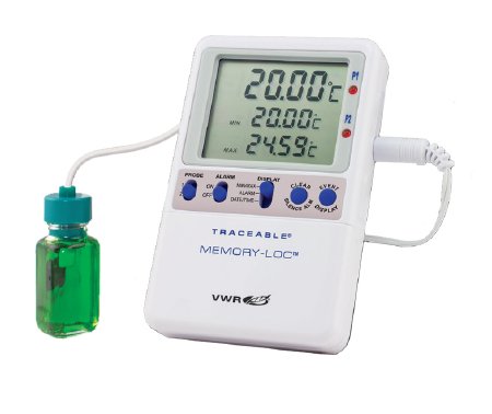 VWR International VWR Traceable Memory-Loc Datalogging Refrigerator / Freezer Thermometer Fahrenheit / Celsius -58° to 158° F (-50° to 70° C) Bottle Probe Multiple Mounting Options Battery Operated - 10048-648