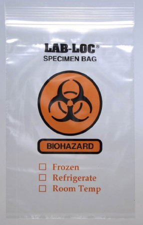 Lab-Loc - Specimen Transport Bag with Document Pouch 6 X 10 Inch Zip Closure Biohazard Symbol / Storage Instructions NonSterile - LAB20610