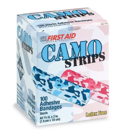 American White Cross Stat Strip - Adhesive Strip 3/4 X 3 Inch Plastic Rectangle Kid Design (Pink and Blue Camo) Sterile - BAN90