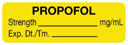 United Ad Label Pre-Printed Label Anesthesia Label PROPOFOL/Strength_____mg/mL/Exp.Dt./Tm.____ Yellow 1/2 X 1-1/2 Inch - ULAL006