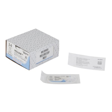 Prolene - Suture with Needle Nonabsorbable Uncoated Blue Suture Monofilament Polypropylene Suture Size 3 - 0 18 Inch Suture 1-Needle 19 mm Length 3/8 Circle Precision Point - Reverse Cutting Needle - 8687H