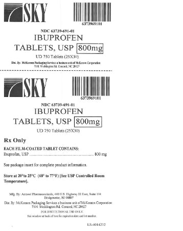 McKesson Packaging Services Pain Relief 800 mg Strength Ibuprofen Unit Dose Tablet 750 per Box - 63739069101