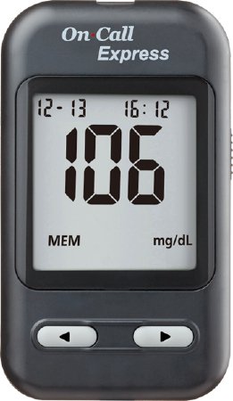 On Call Express - Blood Glucose Meter 4 Second Results Stores Up To 300 Results with Date and Time No Coding Required - G115-10D