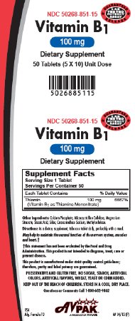 Avkare - Vitamin Supplement Vitamin B1 100 mg Strength Tablet 50 Per Bottle - 50268085115