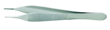 McKesson McKesson Argent Dressing Forceps Hudson-Ewald 4-3/4 Inch Surgical Grade Stainless Steel NonSterile NonLocking Thumb Handle Straight Serrated Tips - 43-1-769