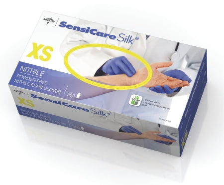 SensiCare Silk - Exam Glove X-Small NonSterile Nitrile Standard Cuff Length Textured Fingertips Blue Chemo Tested - Medline - MDS2583
