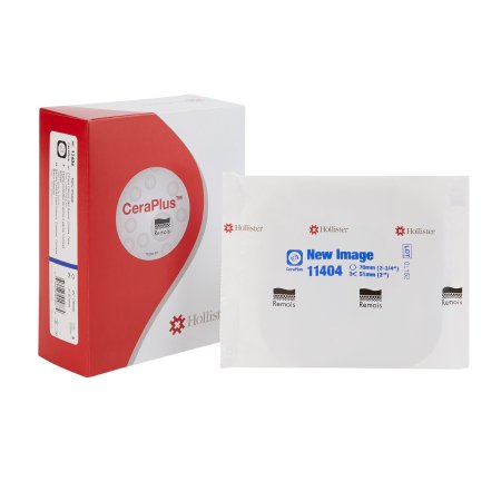 New Image CeraPlus - Ostomy Barrier Trim to Fit, Extended Wear Adhesive Tape Borders 70 mm Flange Blue Code System Up to 2 Inch Opening - 11404