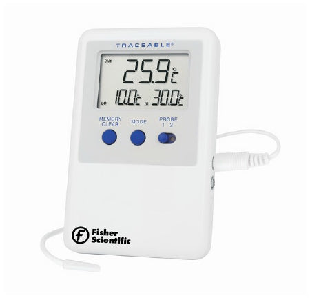 Fisher Scientific Fisherbrand Traceable Refrigerator/Freezer Ultra Refrigerator / Freezer Thermometer Fahrenheit / Celsius -58° to 158°F (-50° to 70°C) Bullet Probe Battery Operated - 14650105