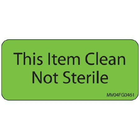 Precision Dynamics MedVision Pre-Printed Label Advisory Label This Item Clean Not Sterile Fluorescent Green 1 X 2-1/4 Inch - V04FG0461