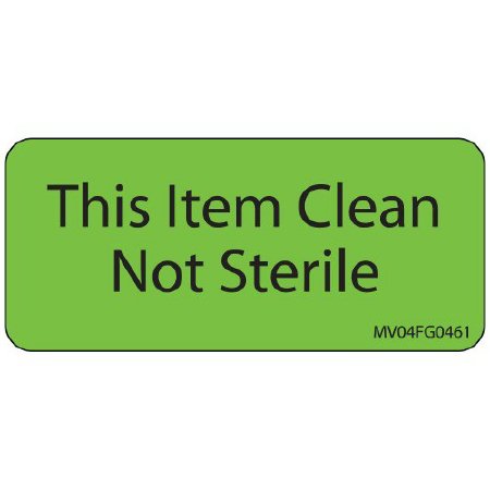 MedVision - Pre-Printed Label Advisory Label Green Paper This Item Clean Not Sterile Black Alert Label 1 X 2-1/4 Inch - MV04FG0461