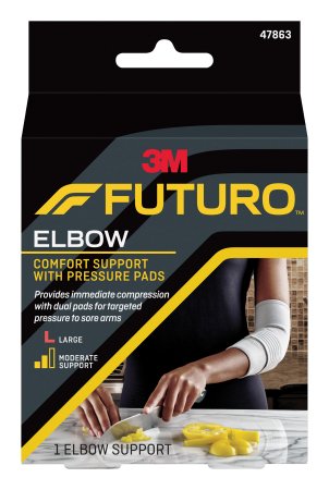 3M Futuro - Elbow Support with Pressure Pads Large Pull-On / Hook and Loop Strap Closure Sleeve Left or Right Elbow 11 to 12 Inch Elbow Circumference Gray - 47863ENR