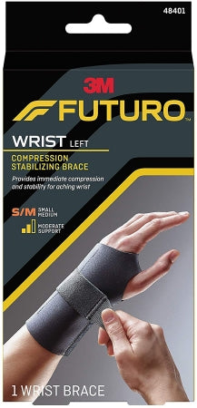Futuro Compression Stabilizing - Wrist Brace Low Profile Aluminum / Nylon / Polyester / Polyethylene / Spandex / Silicone Left Hand Black Small / Medium - 48401ENR