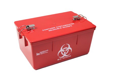 Healthmark Industries Instrument Retrieval Tray 2-Piece 7 W X 10 L X 6 D Inch Red Base/ Red Lid / White Biohazard Solid Top - SST-105 RD LTCH