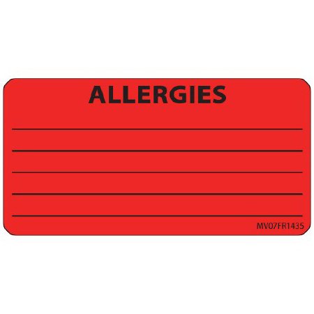 MedVision - Pre-Printed Label Allergy Alert Red Paper Allergies Black Alert Label 1-1/2 X 2-15/16 Inch - MV07FR1435