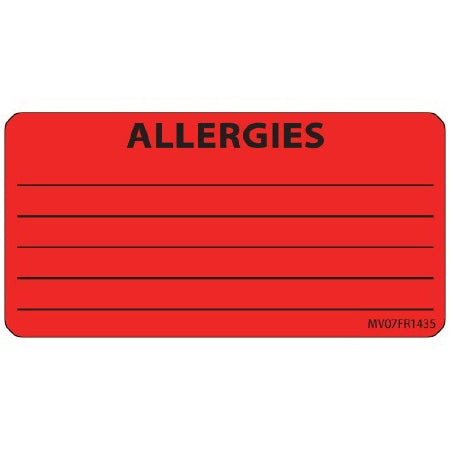 Precision Dynamics MedVision Pre-Printed Label Warning Label Allergies Fluorescent Red 1-1/2 X 2-15/16 Inch - V07FR1435