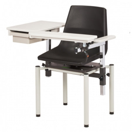 Clinton Industries SC Series ClintonClean Blood Drawing Chair with Drawer Single Adjustable Flip Armrest Black - 6049-P