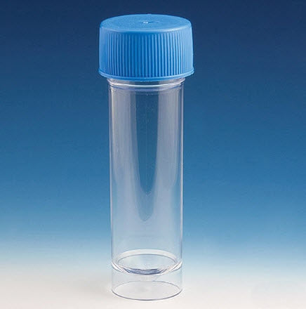 Globe Scientific Centrifuge Tube Conical Bottom, Skirted Plain 20 X 90 mm 30 mL Blue Screw Cap Polystyrene Tube - 109217
