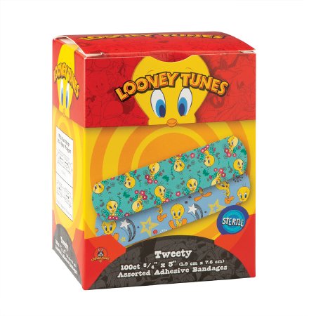 Looney Tunes - Adhesive Strip 3/4 X 3 Inch Plastic Rectangle Kid Design (Tweety Red / Blue) Sterile - BAN94