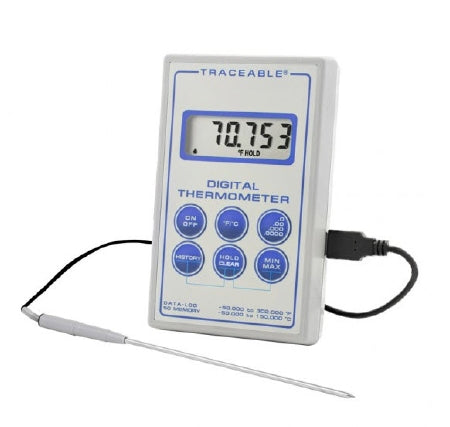 Control 3 Holdings LLC Traceable Digital Laboratory Thermometer Fahrenheit / Celsius -58° to +302°F (-50° to +150°C) Stainless Steel Probe Battery Operated - 4000