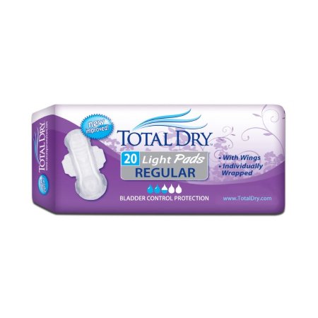 TotalDry - Bladder Control Pad 11 Inch Length Moderate Absorbency Polymer Core Regular Adult Female Disposable - SP1560