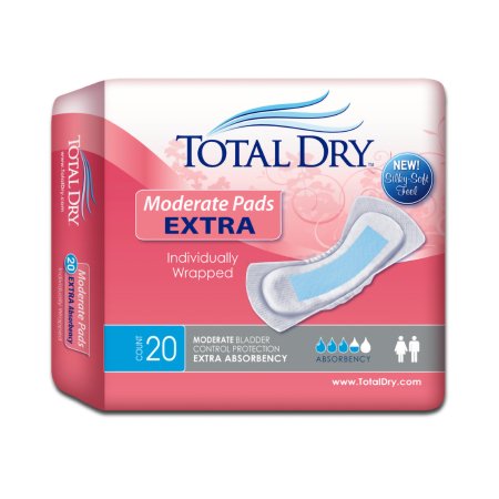 TotalDry - Bladder Control Pad 11 Inch Length Moderate Absorbency Polymer Core Regular Adult Female Disposable - SP1562