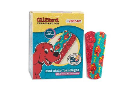 American White Cross Stat Strip - Adhesive Strip 3/4 X 3 Inch Plastic Rectangle Kid Design (Clifford the Big Red Dog) Sterile - 15960