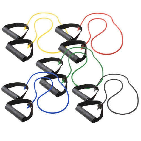Fabrication Enterprises CanDo Exercise Resistance Tubing With Handles Set Yellow / Red / Green / Blue / Black 36 Inch Length X-Light to X-Heavy Resistance - 1336697