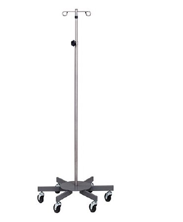 Clinton Industries - IV Pole Ram Horn Hooks 2-Hook 6 Legs Epoxy Coated Base, 3 Inch Rubber Wheel Ball Bearing Casters, 26 Inch Base Diameter - IVS-7332
