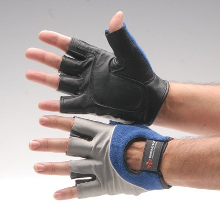 IMPACTO - Impact Glove Half Finger Large Black / Blue / Gray Hand Specific Pair - 400-00-L