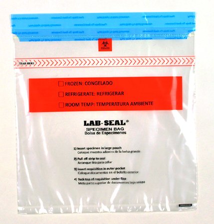 Lab-Seal Tamper-Evident - Specimen Transport Bag with Document Pouch 10 X 10 Inch Adhesive Closure Biohazard Symbol / Storage Instructions NonSterile - LABA1010B