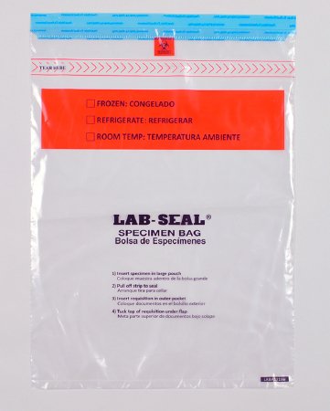 Lab-Seal Tamper-Evident - Specimen Transport Bag with Document Pouch 13 X 18 Inch Adhesive Closure Biohazard Symbol / Storage Instructions NonSterile - LABA1318B