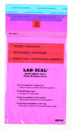 Lab-Seal Tamper-Evident - Specimen Transport Bag with Document Pouch 6 X 10 Inch Adhesive Closure Biohazard Symbol / Storage Instructions NonSterile - LABA610PU