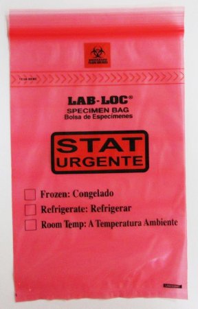 Lab-Seal Tamper-Evident - Specimen Transport Bag with Document Pouch 6 X 10 Inch Adhesive Closure STAT / Biohazard Symbol / Storage Instructions NonSterile - LABA610RST