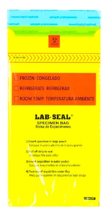 Lab-Seal Tamper-Evident - Specimen Transport Bag with Document Pouch 6 X 10 Inch Adhesive Closure Biohazard Symbol / Storage Instructions NonSterile - LABA610YE