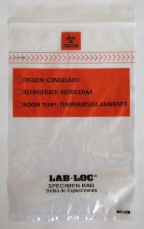 Lab-Loc - Specimen Transport Bag with Document Pouch 12 X 15 Inch Zip Closure Biohazard Symbol / Storage Instructions NonSterile - LABZ1215B
