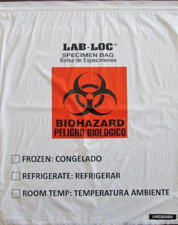 Lab-Loc - Specimen Transport Bag with Document Pouch 20 X 24 Inch Zip Closure Biohazard Symbol / Storage Instructions NonSterile - LABZ2024BW