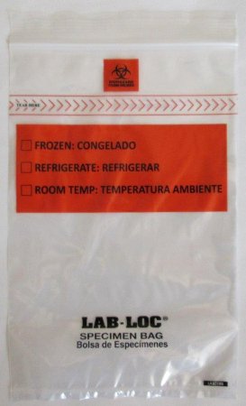 Lab-Loc - Specimen Transport Bag with Document Pouch 6 X 9 Inch Zip Closure Biohazard Symbol / Storage Instructions NonSterile - LABZ69B