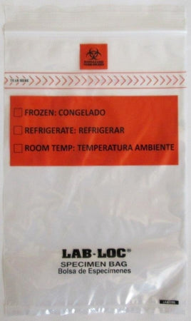Lab-Loc - Specimen Transport Bag with Document Pouch 6 X 9 Inch Zip Closure Biohazard Symbol / Storage Instructions NonSterile - LABZ69BBX