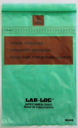 Lab-Loc - Specimen Transport Bag with Document Pouch 6 X 9 Inch Zip Closure Biohazard Symbol / Storage Instructions NonSterile - LABZ69GR