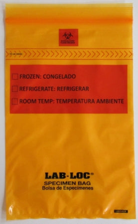 Lab-Loc - Specimen Transport Bag with Document Pouch 6 X 9 Inch Zip Closure Biohazard Symbol / Storage Instructions NonSterile - LABZ69OR