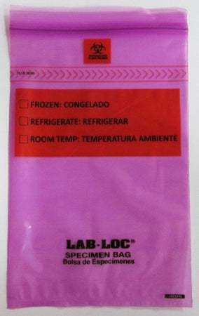 Lab-Loc - Specimen Transport Bag with Document Pouch 6 X 9 Inch Zip Closure Biohazard Symbol / Storage Instructions NonSterile - LABZ69PU